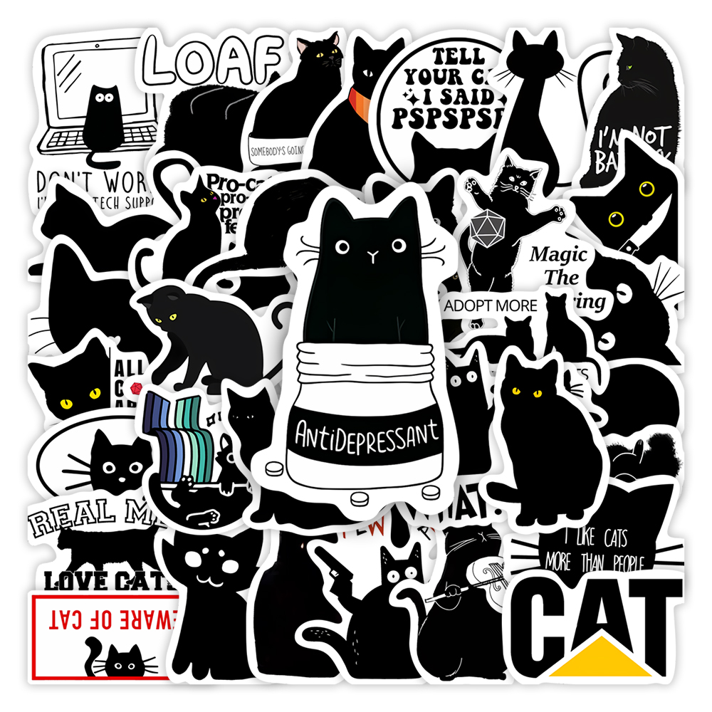 Kids Toys Laptop - Kawaii engraçado gato preto adesivos diy